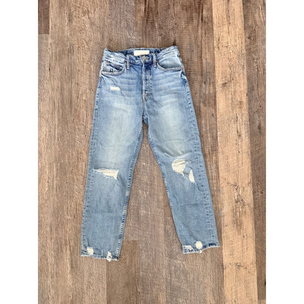 Mother Superior High Waisted Straight Leg Distressed Jeans Light Wash Size 26
